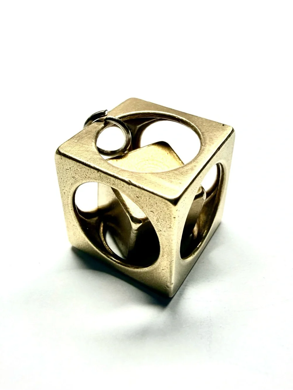 Vintage Brass Cube in a Cube Puzzle Key Chain Pendant 19.70x19.70x19.70mm